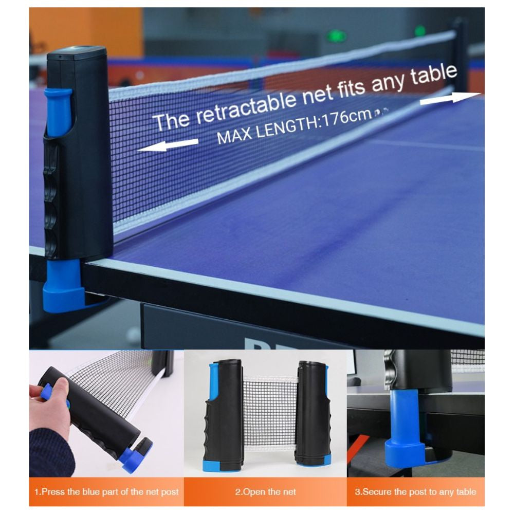 Portable Table Tennis Kit Ping Pong Set Instant Retractable Net Rack + 2 Bats + 3 Balls