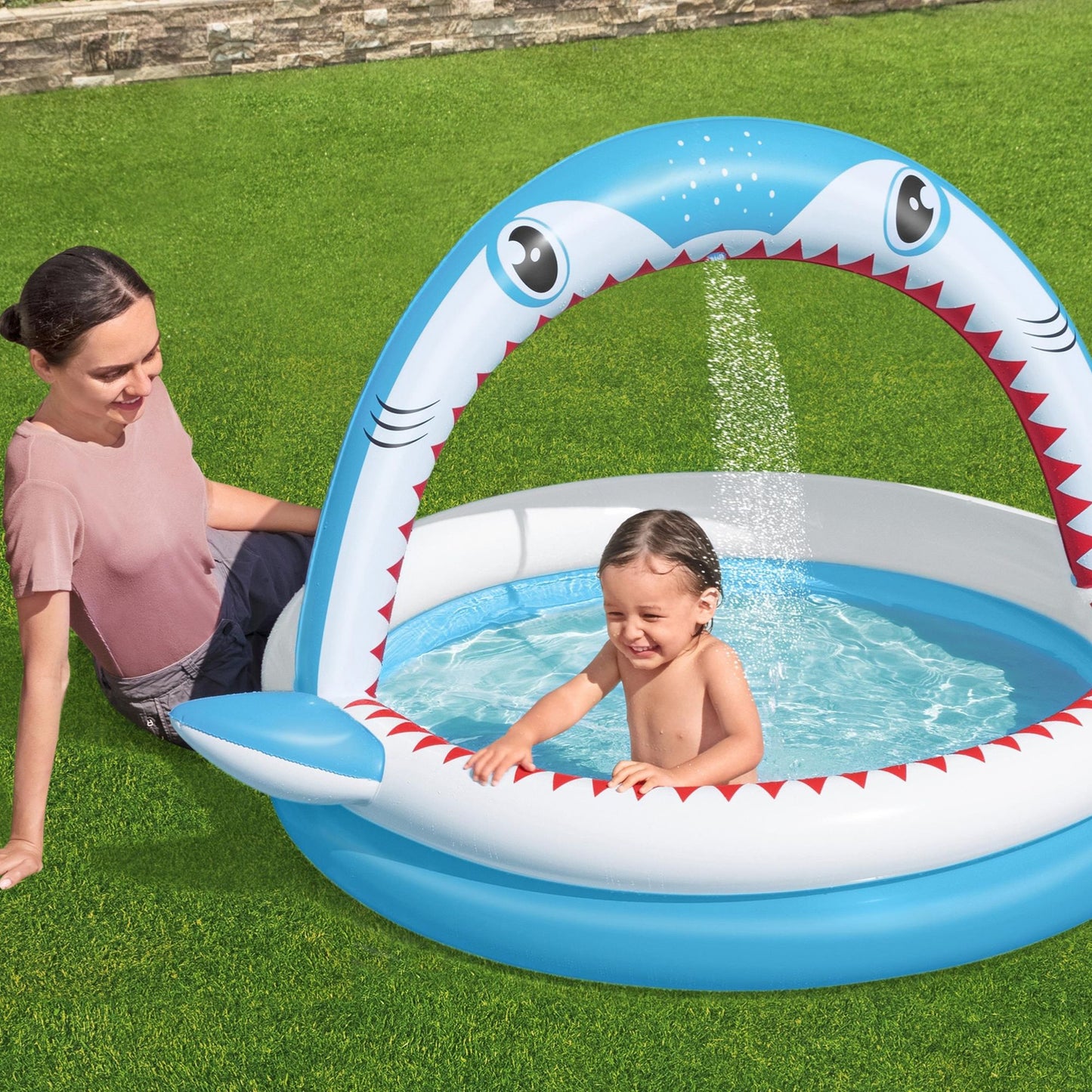 Bestway 1.63m x 1.27m x 92cm Sharktastic Sprinkler Play Pool-2050056755077058562
