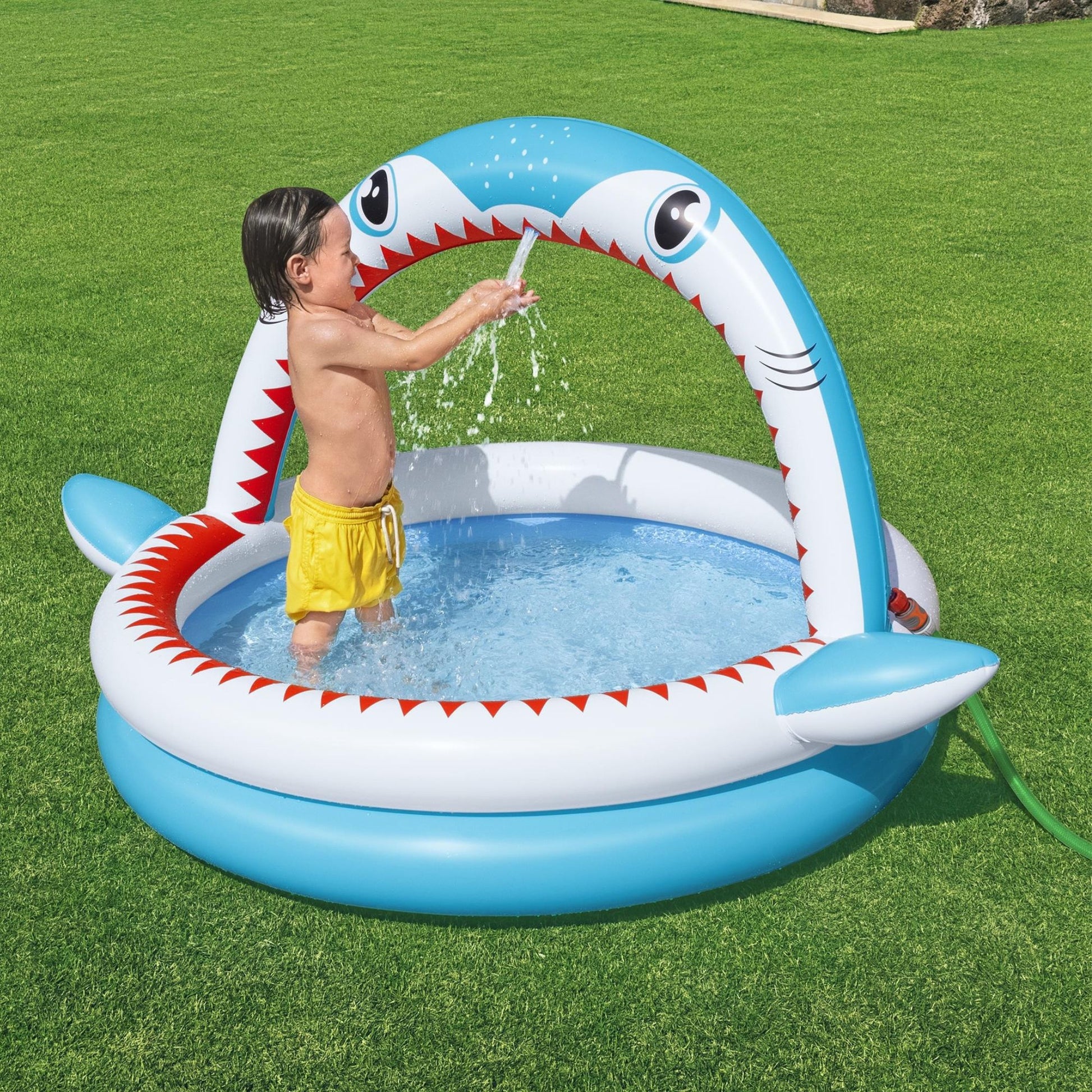 Bestway 1.63m x 1.27m x 92cm Sharktastic Sprinkler Play Pool-2050056755077058563