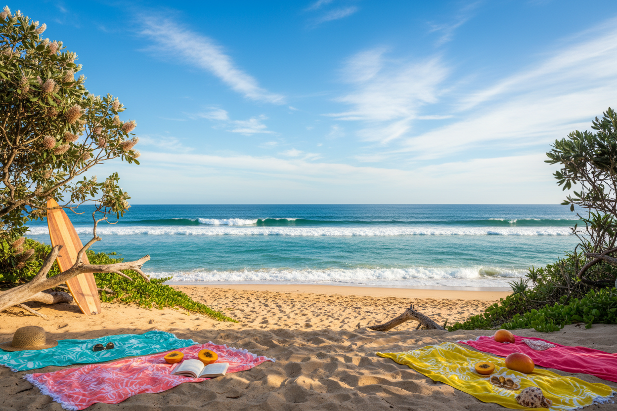 Can you create a website banner for an online shop withourlt any text l, shop name is Knick Knack Paddy Wack demonstrating Australian summer vibes 