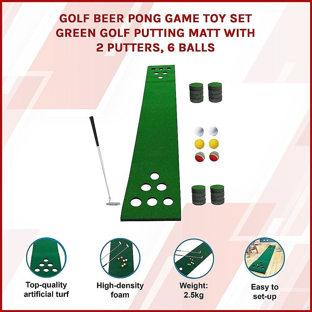 Ultimate Golf Beer Pong Game Set - Fun Putting Mat with 2 Putters & 6 Colorful Balls