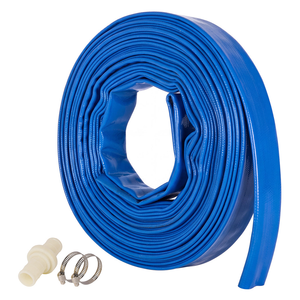 Traderight Hose Pipe 2.54cm Reinforced PVC 20m for Home Pool Drainage Pump Blue-2100035033275437056
