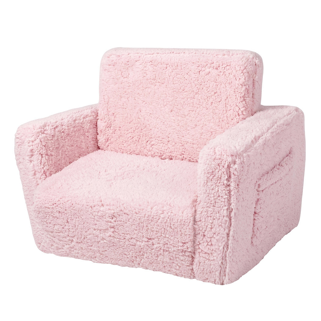 BoPeep Kids Sofa Fold Out Couch 2 In 1 Plush Toddler Lounger for Playroom Pink-2109799595356393473