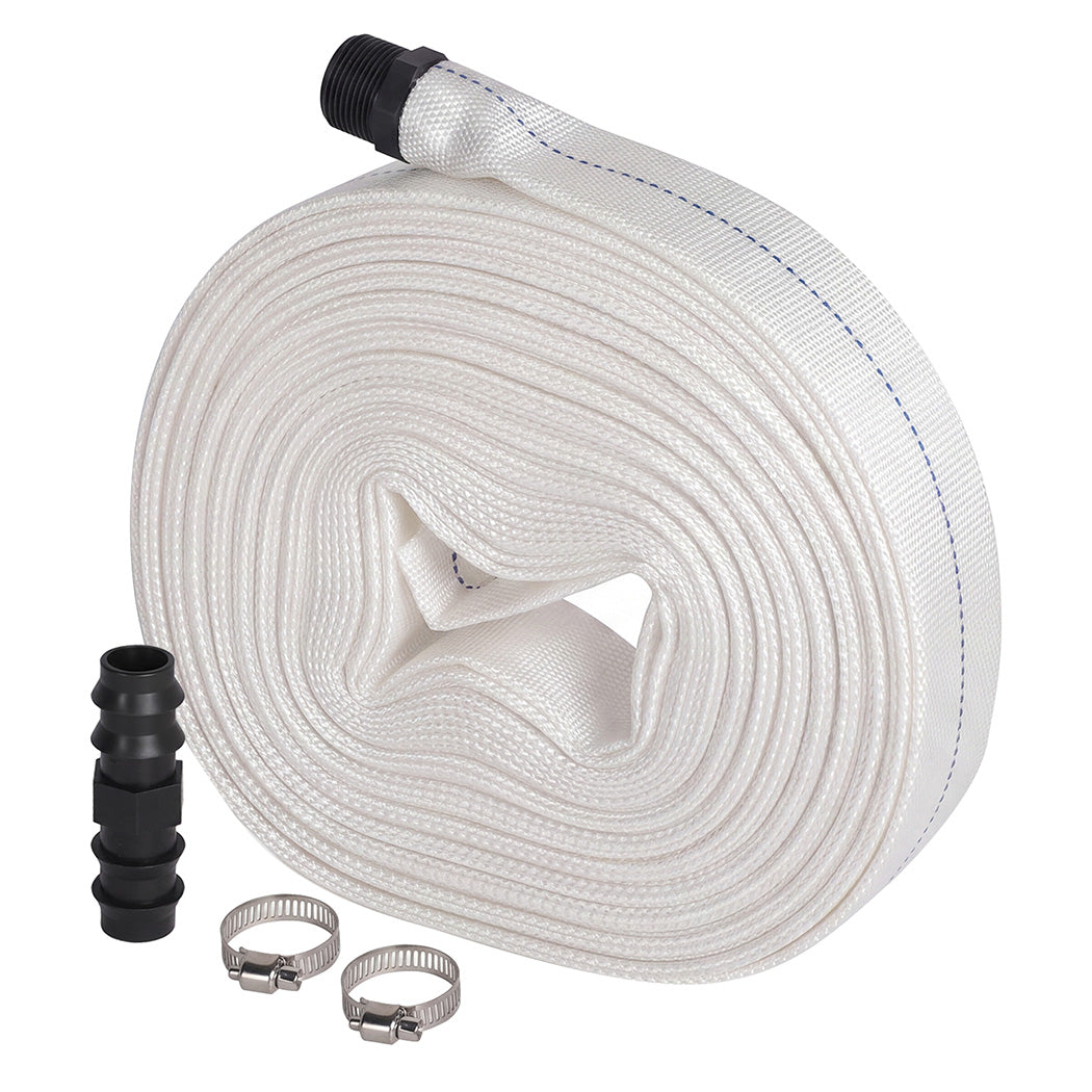 Traderight Hose Pipe Heavy 20m x 25mm Layflat PVC Pump Drainage with Clips White-2109799600821571585