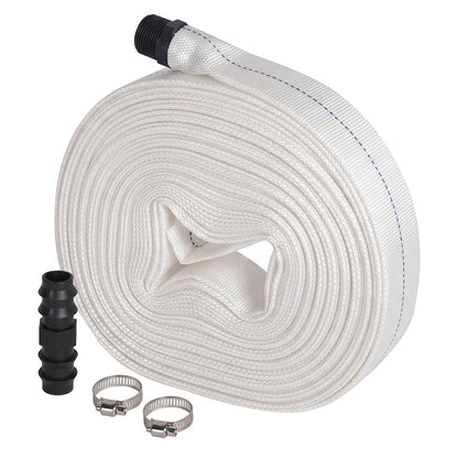 Traderight Hose Pipe Heavy 20m x 25mm Layflat PVC Pump Drainage with Clips White-2109799600821571585