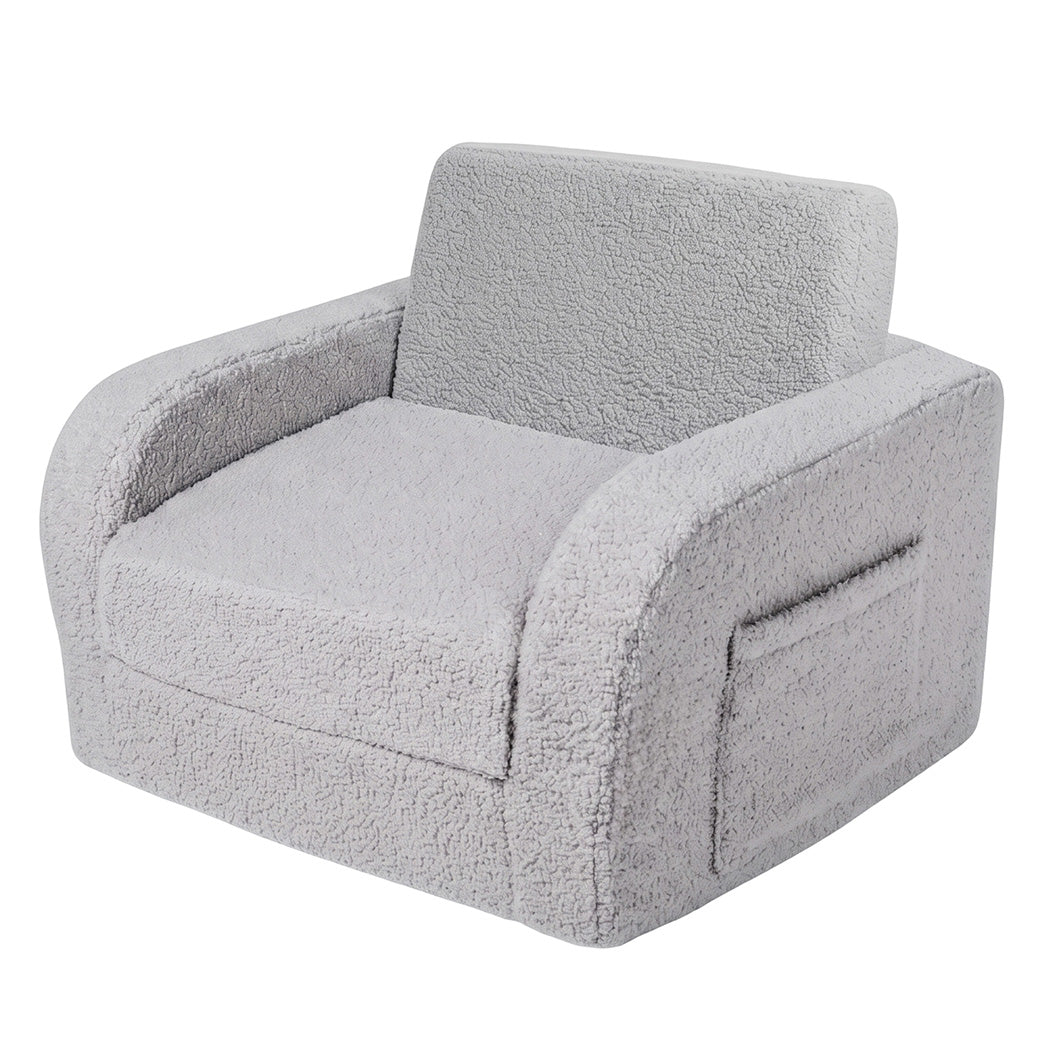 BoPeep Kids Sofa 3-In-1 Fold Out Toddler Chair Teddy Plush for Napping Gray-2109799595457056769