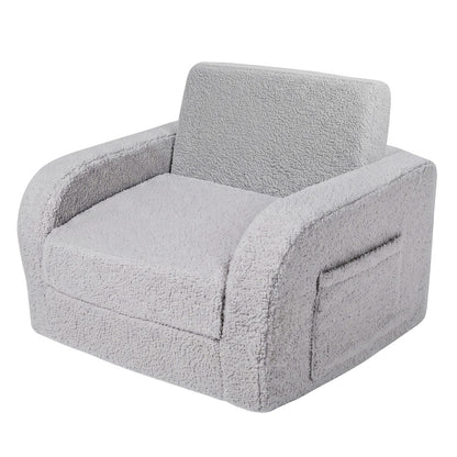 BoPeep Kids Sofa 3-In-1 Fold Out Toddler Chair Teddy Plush for Napping Gray-2109799595457056769