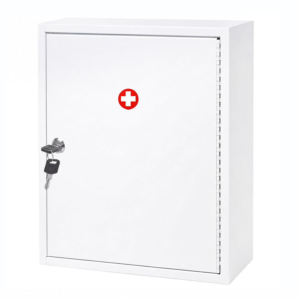 Levede Medicine Storage Box Lockable 3-Tier Wall Cabinet Alloy Steel White-2100035001486807040