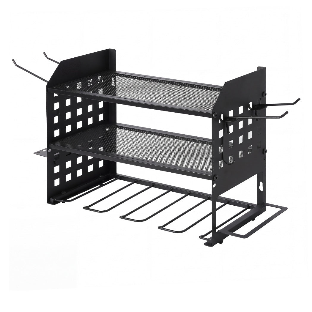 Levede Tool Storage Wall Mounted Tool Organiser Steel 3-Tier Rack Garage Black-2109799601542991873