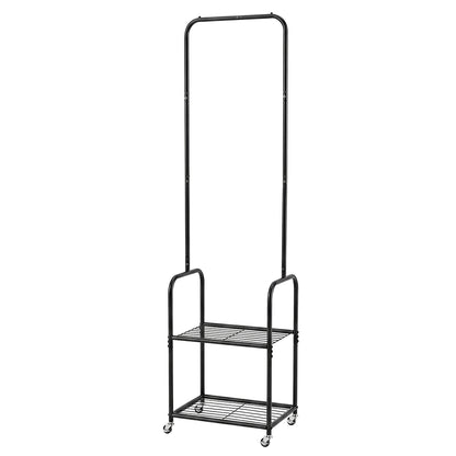 Levede Clothes Rack Heavy Duty Garment Rack 2 Shelf Locking Wheels Bedroom Black-2100034940497432576