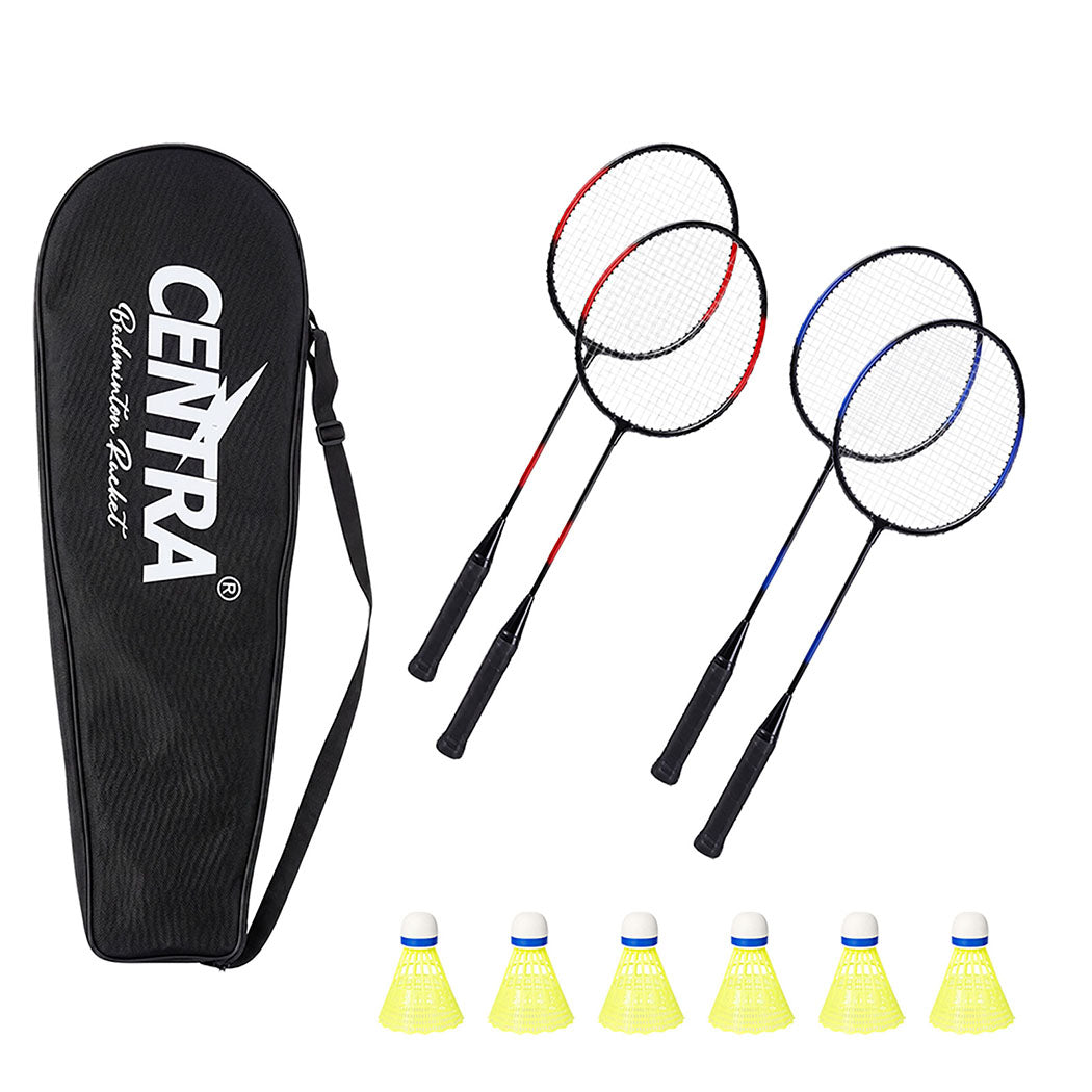 Centra Badminton Set 4 Rackets 6 Shuttles Nylon Aluminium Black Red Blue-2100035024576450560