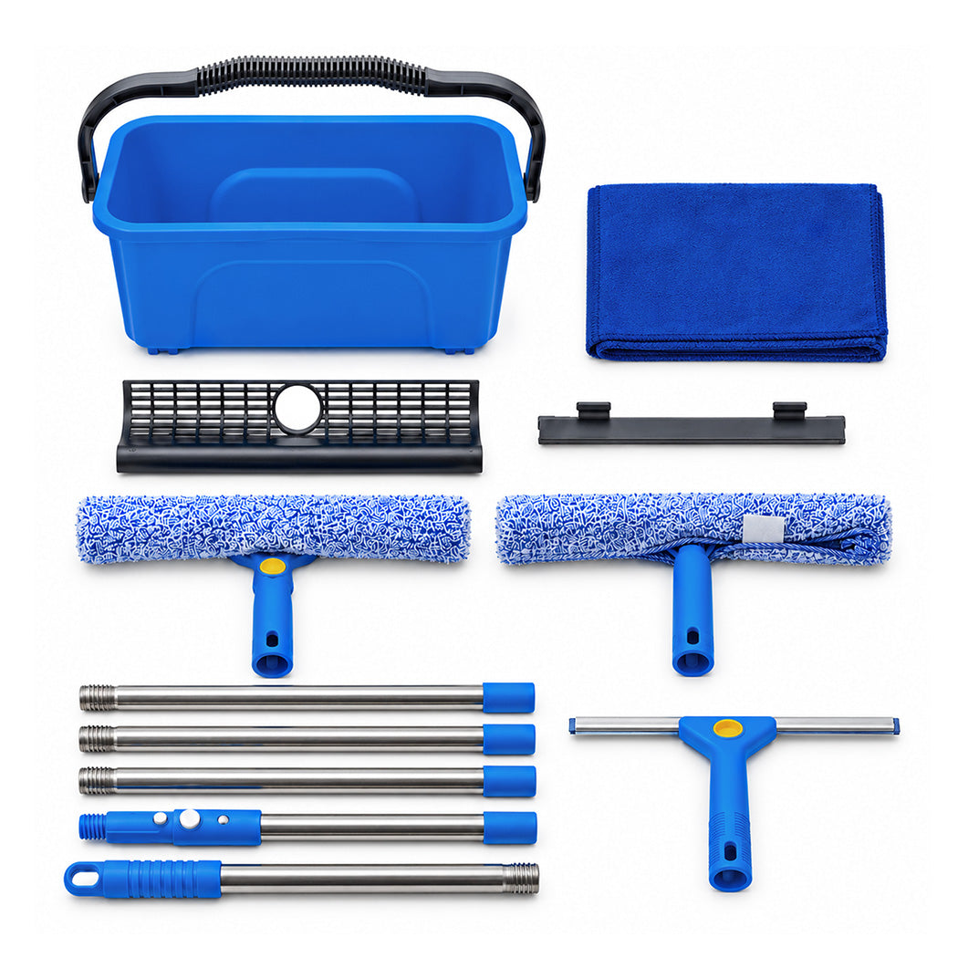 Traderight Window Cleaning Kit With Extendable Pole and Squeegee for Home Blue-2109799593783529473