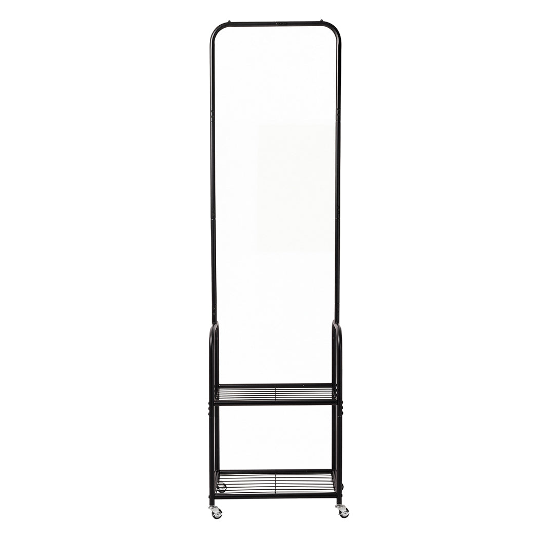 Levede Clothes Rack Heavy Duty Garment Rack 2 Shelf Locking Wheels Bedroom Black-2100034940497432577