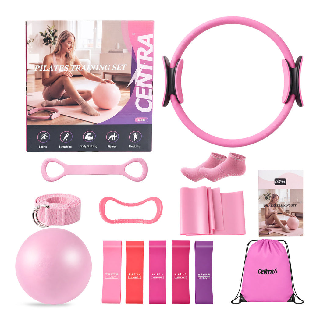 Centra Pilates Kit 13Pc All In One Set with Ring Ball Bands Home Workout Pink-2100035025306259457