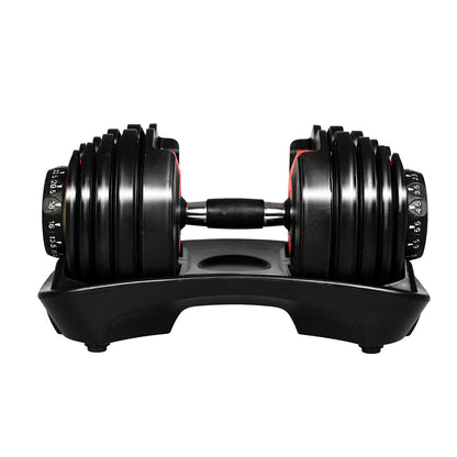 Centra 24kg quick-dial adjustable dumbbell with storage rack for home gym