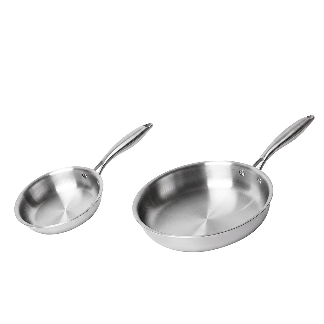 TOQUE Stainless Steel Frying Pan Set Tri Ply Even Heat For Family Cooking 2pc-2109799596233003010
