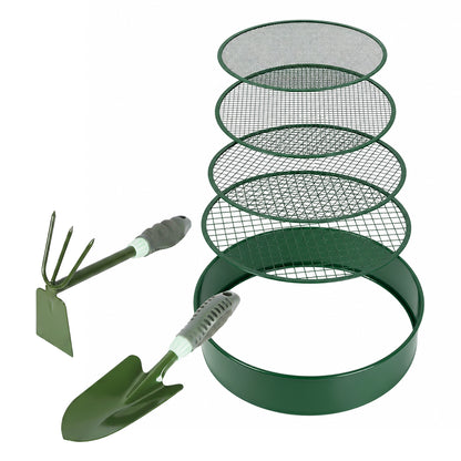 Garden Sieve Soil Sifter Set Metal 4 Mesh Inserts Shovel Hoe for Pots Green-2100035035536166913