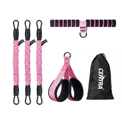 Centra Resistance Bands Set Foot Pedal 3 Tube Adjustable for Home Workout Pink-2100035025125904385
