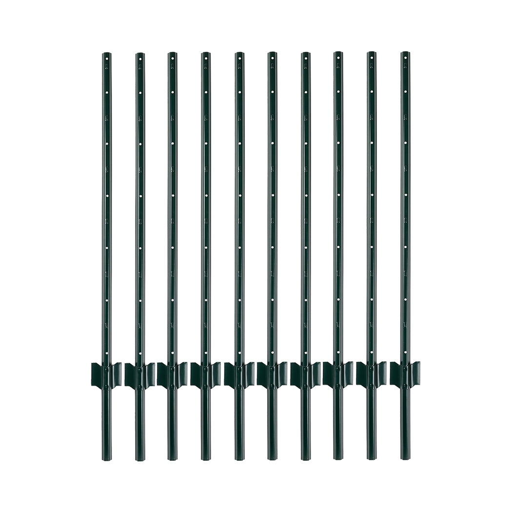 Metal Fence Posts 4Ft 10Pc Set U Shape Powder Coated for Garden Boundary Green-2100035034621808641