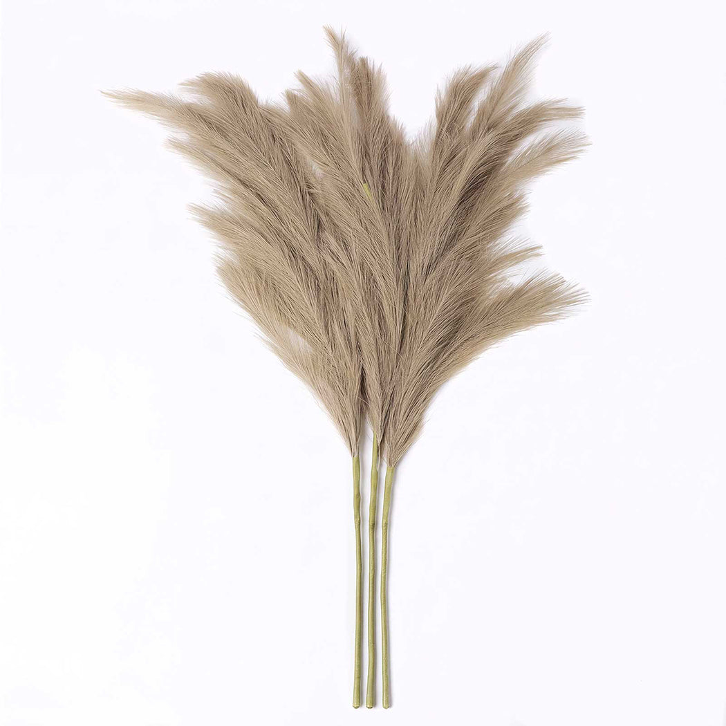 Santaco Pampas Grass Artificial 3Pcs 116cm Fluffy Faux Silk for Vase Brown-2100035034982518785
