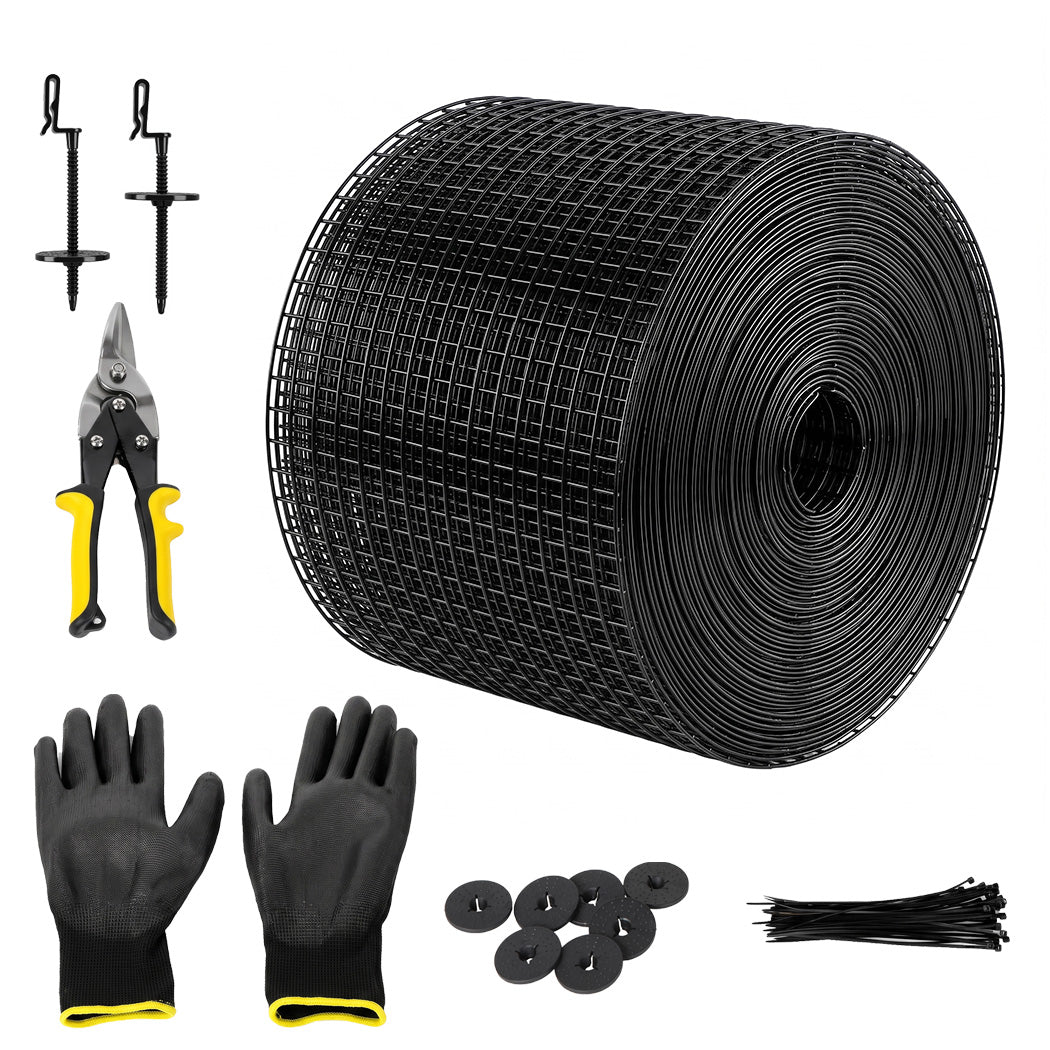 Mountview Bird Proofing Mesh Set PVC 60 Fixing Clips 30m for Solar Panel Black-2100035035343228929