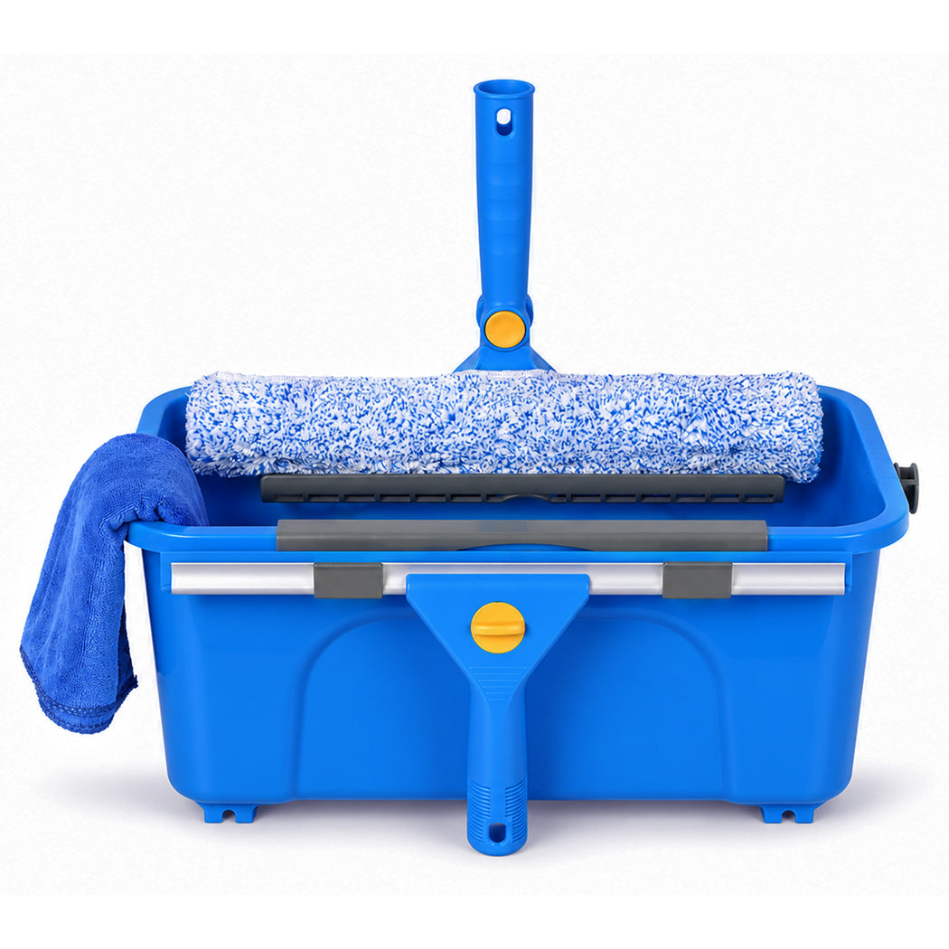 Traderight Window Cleaning Kit With Extendable Pole and Squeegee for Home Blue-2109799593783529474