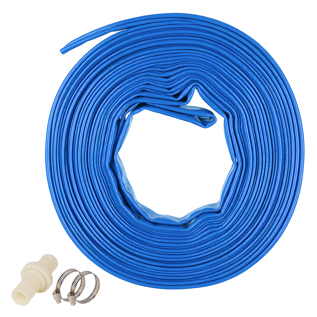Traderight Hose Pipe 2.54cm Reinforced PVC 20m for Home Pool Drainage Pump Blue-2100035033275437057