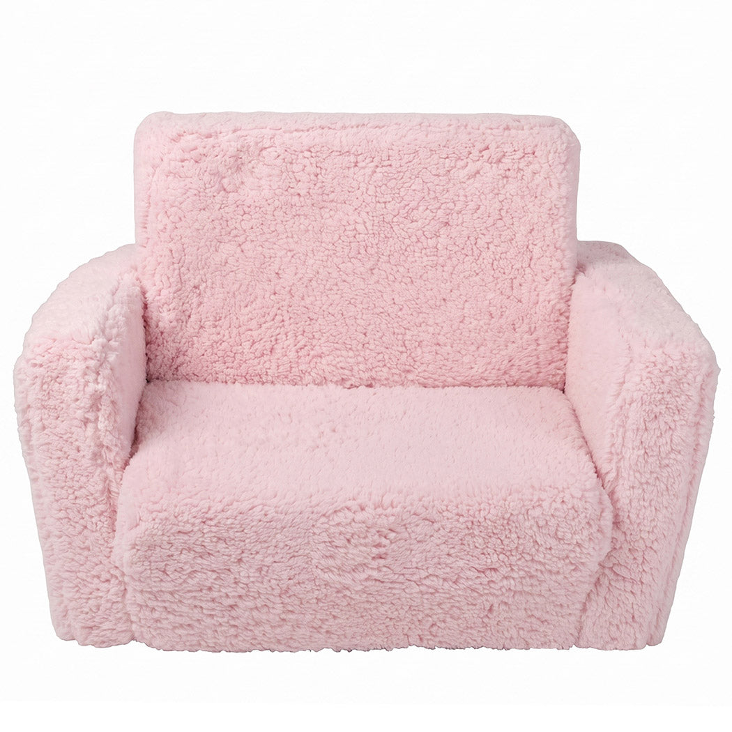 BoPeep Kids Sofa Fold Out Couch 2 In 1 Plush Toddler Lounger for Playroom Pink-2109799595356393474