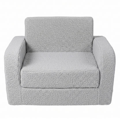 BoPeep Kids Sofa 3-In-1 Fold Out Toddler Chair Teddy Plush for Napping Gray-2109799595457056770
