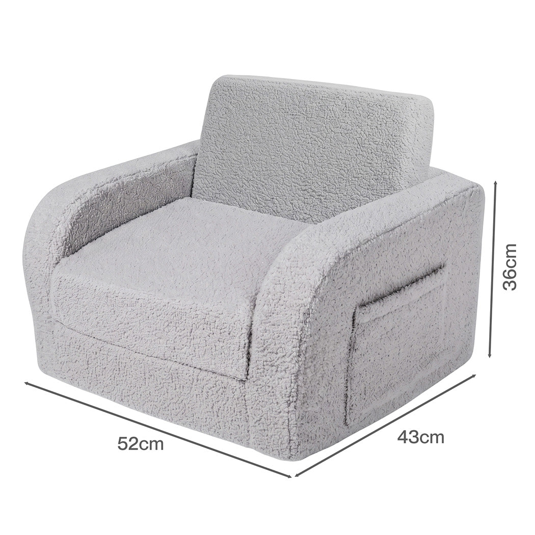 BoPeep Kids Sofa 3-In-1 Fold Out Toddler Chair Teddy Plush for Napping Gray-2109799595457056771