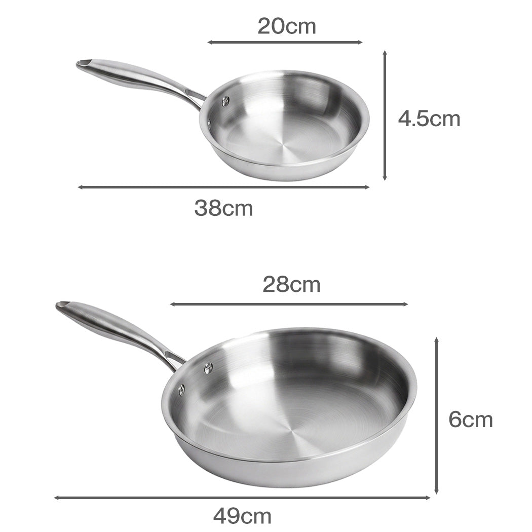 TOQUE Stainless Steel Frying Pan Set Tri Ply Even Heat For Family Cooking 2pc-2109799596233003011