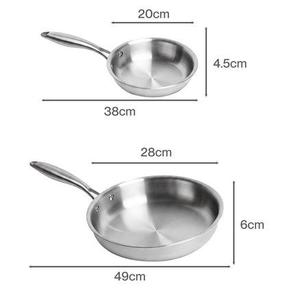TOQUE Stainless Steel Frying Pan Set Tri Ply Even Heat For Family Cooking 2pc-2109799596233003011