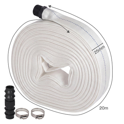 Traderight Hose Pipe Heavy 20m x 25mm Layflat PVC Pump Drainage with Clips White-2109799600821571587