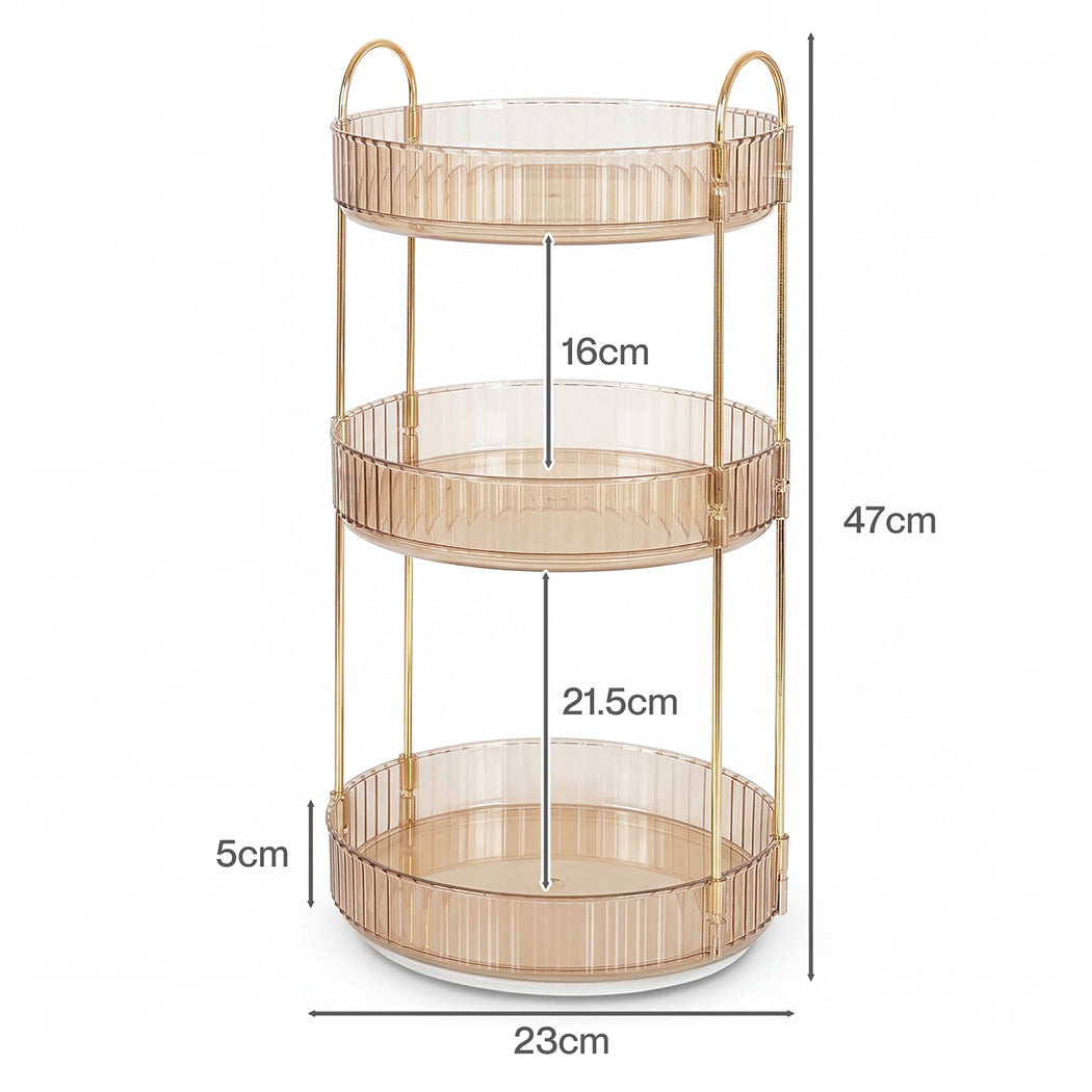 Ilus 360� Roating Makeup Organiser Vanity Countertop Shelf Cosmetic Holder Gold-2050056779160752130