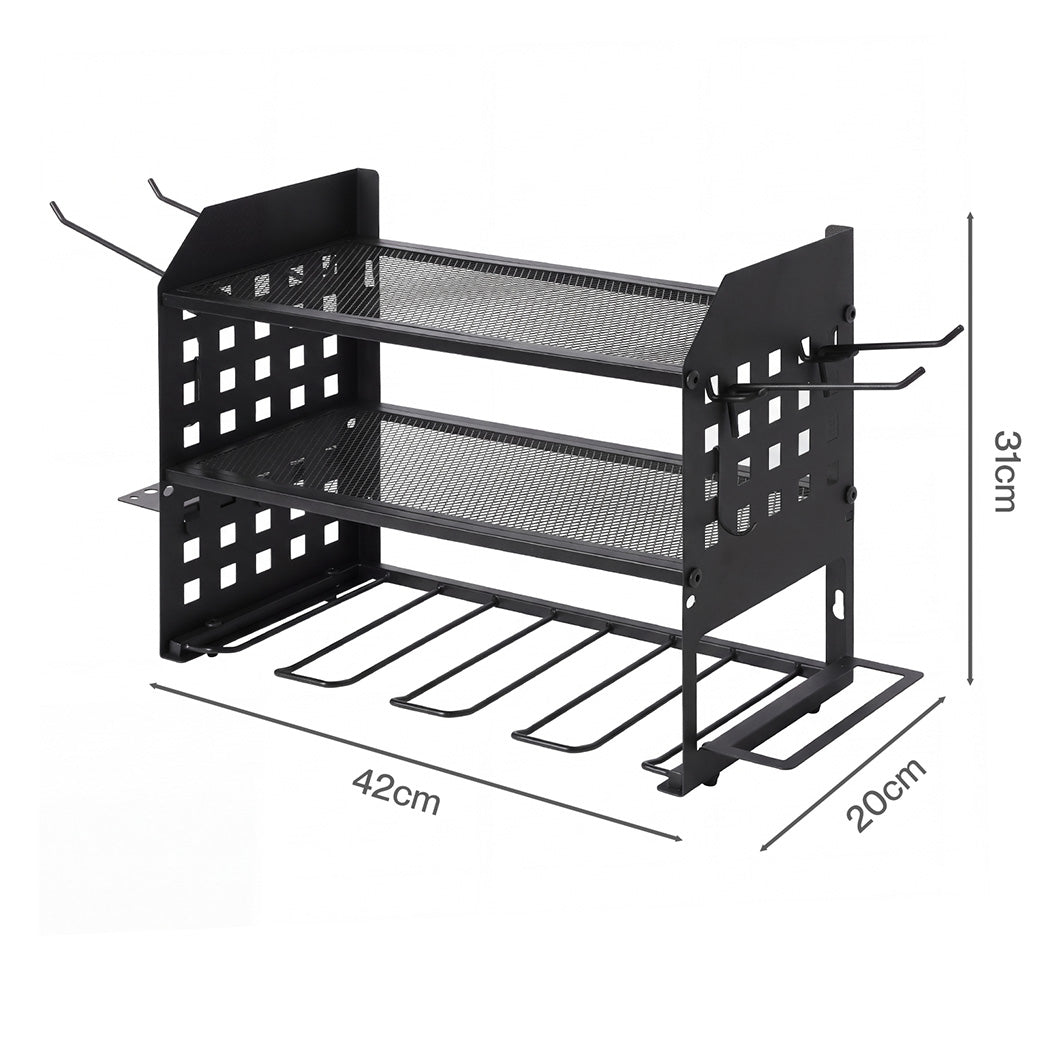 Levede Tool Storage Wall Mounted Tool Organiser Steel 3-Tier Rack Garage Black-2109799601542991875