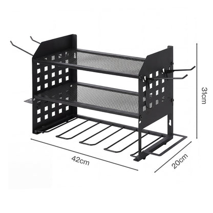 Levede Tool Storage Wall Mounted Tool Organiser Steel 3-Tier Rack Garage Black-2109799601542991875