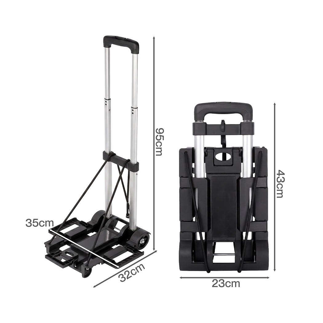 Manan Folding Trolley Cart On Wheels Expandable Base Adjustable Handle Black-2109799600288894979