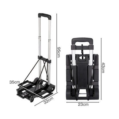 Manan Folding Trolley Cart On Wheels Expandable Base Adjustable Handle Black-2109799600288894979