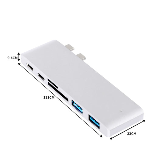 USB 3.0 Type-C HUB 6 Port Powered Adapter Silver-2065254514335813634