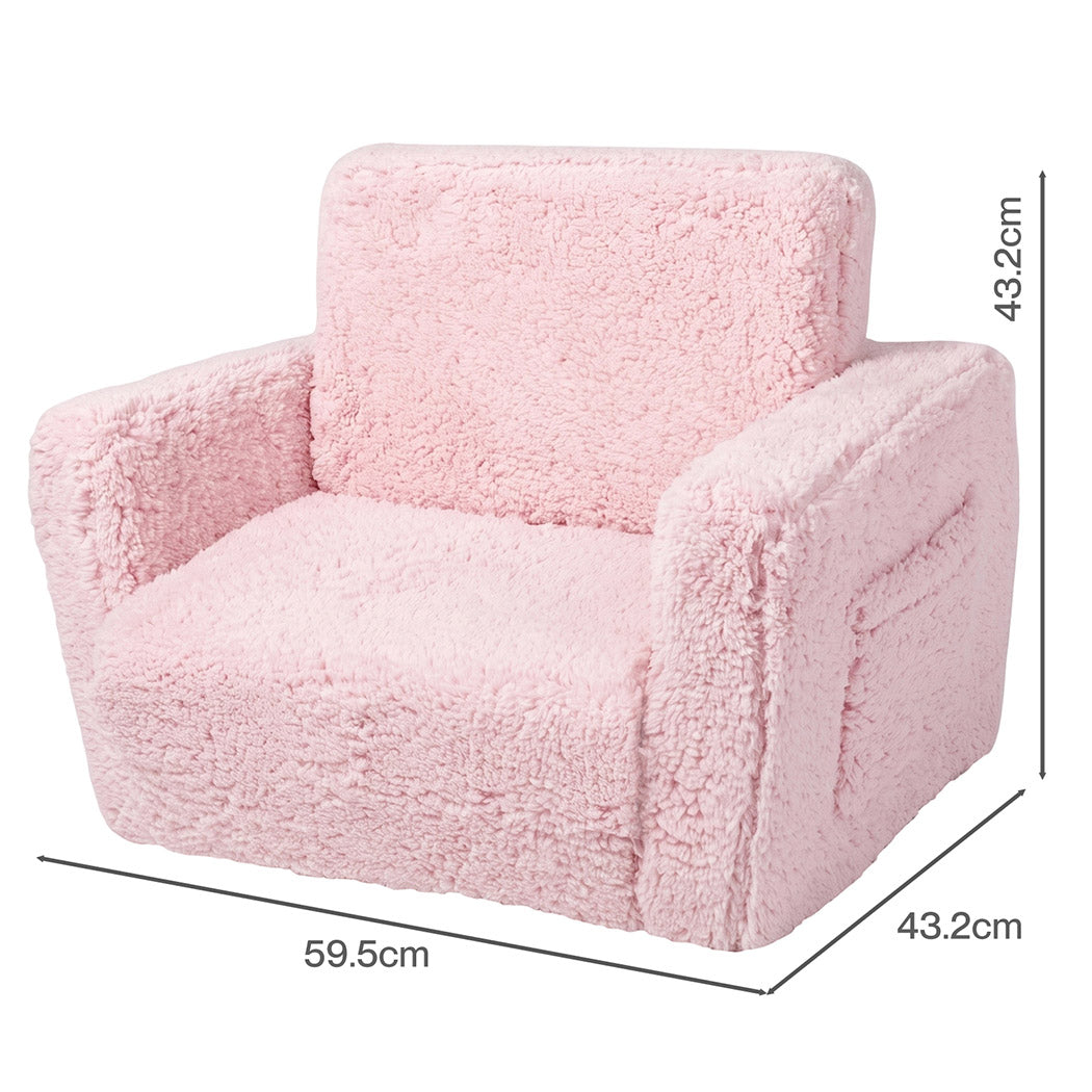 BoPeep Kids Sofa Fold Out Couch 2 In 1 Plush Toddler Lounger for Playroom Pink-2109799595356393475