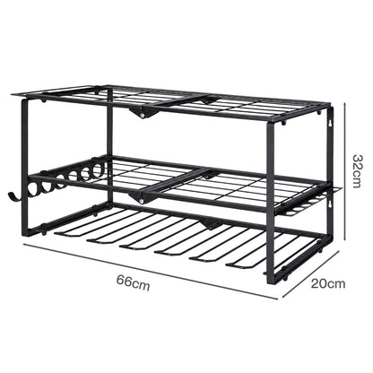 Levede Garage Storage Organiser 3 Tier Wall Mounted Power Tool Rack Metal Black-2109799601446522883