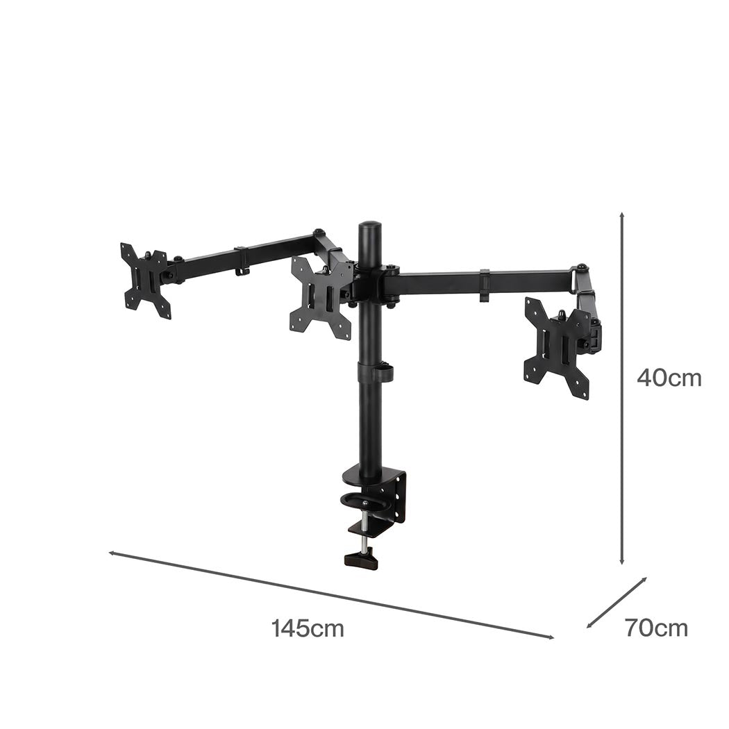 Levede Triple Monitor Arm Stand 10-27" Screens Desk Mount Adjustable Arms Black-2109799600502804483