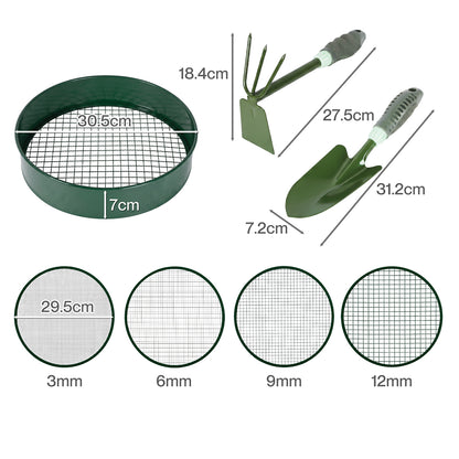 Garden Sieve Soil Sifter Set Metal 4 Mesh Inserts Shovel Hoe for Pots Green-2100035035536166914