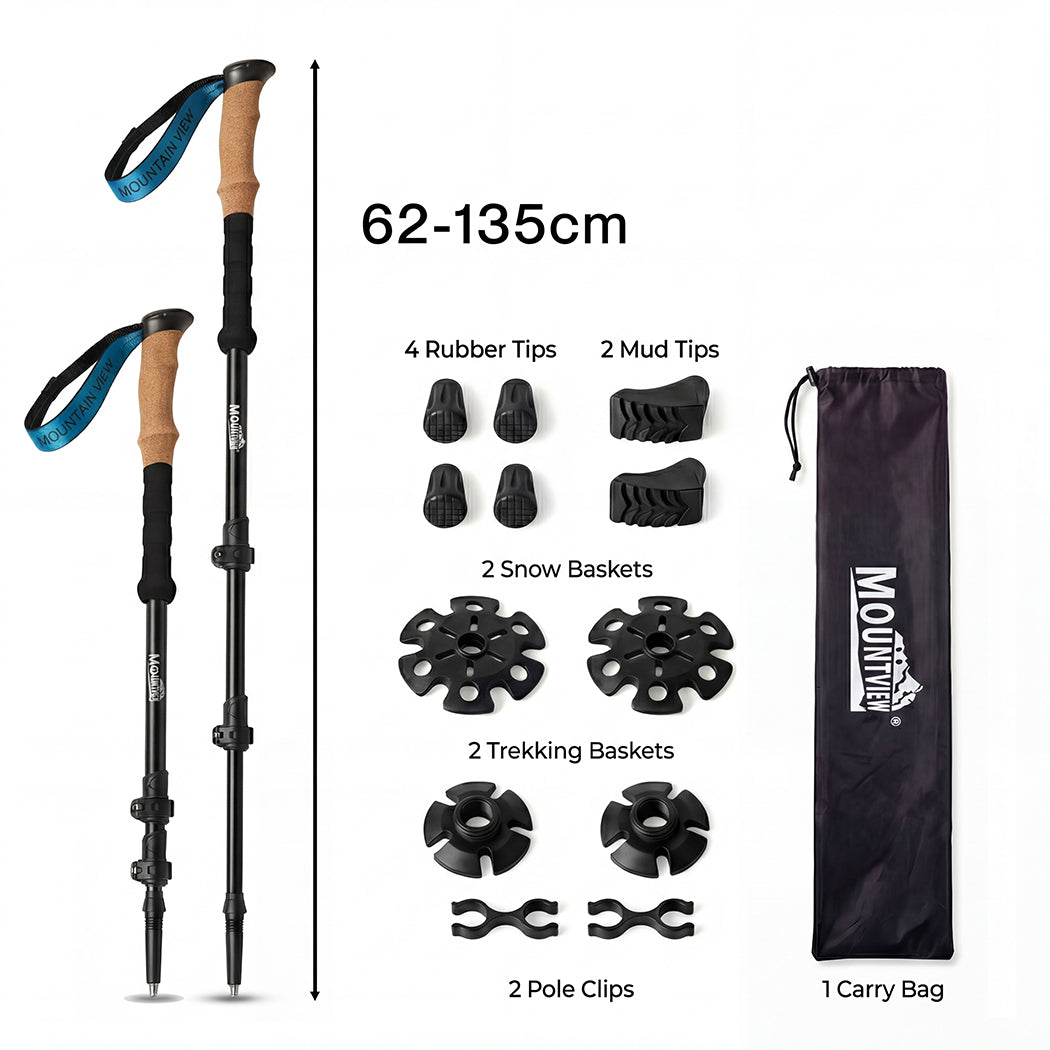 Mountview 2 Pcs Hiking Trekking Poles Walking Stick Adjustable Lightweight Black-2050059022798819330
