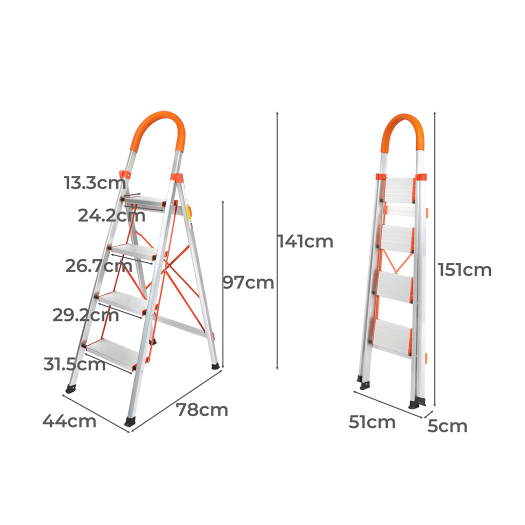 Traderight 4 Step Ladder Folding Aluminium-2065254474234073090