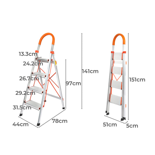 Traderight 4 Step Ladder Folding Aluminium-2065254474234073090