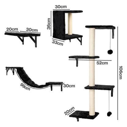 PaWz Cat Wall Shelves set 4 In 1 Modular with Sisal Scratcher for Indoor Black-2109799598774751235