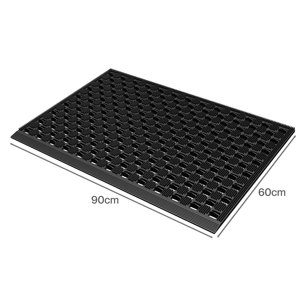 Marlow Front Door Mat 90x60cm TPE Raised Wave Drainage for Entrance Black-2109799592311328771