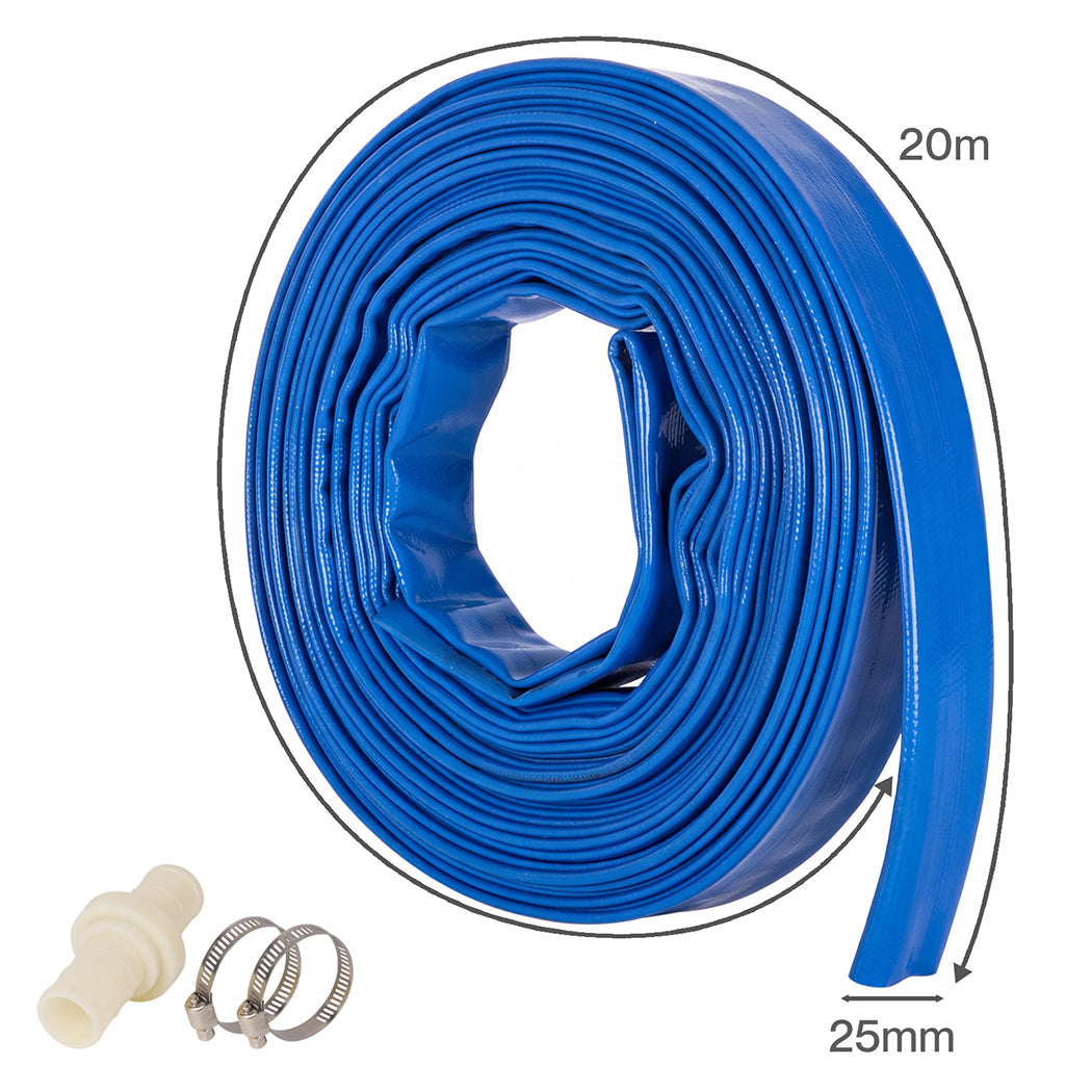 Traderight Hose Pipe 2.54cm Reinforced PVC 20m for Home Pool Drainage Pump Blue-2100035033275437058