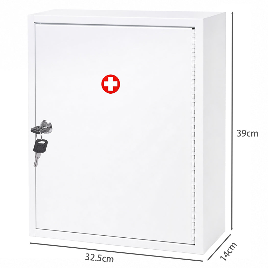 Levede Medicine Storage Box Lockable 3-Tier Wall Cabinet Alloy Steel White-2100035001486807042